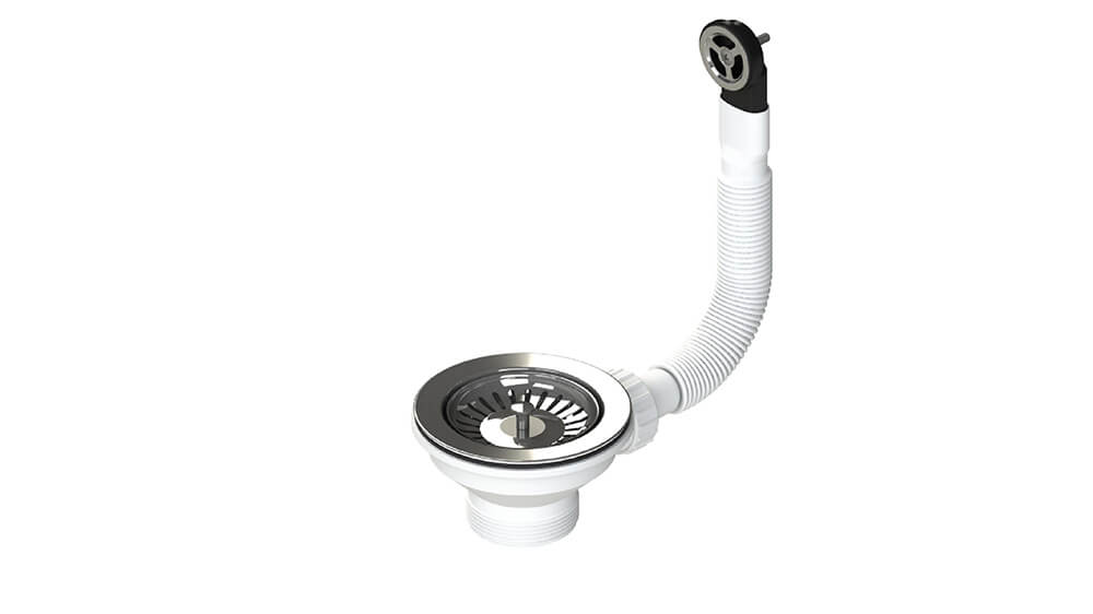 90x50 Polished Stainless Steel Basket Waste with Overflow Kit & Long Bolt
