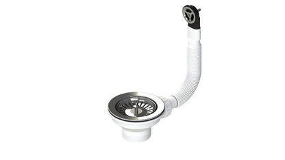90x50 Polished Stainless Steel Basket Waste with Overflow Kit & Long Bolt