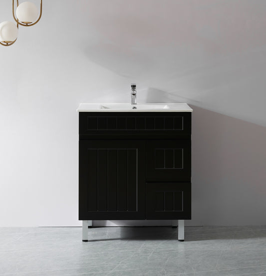 750x360mm Acacia Slim Floor Vanity PVC Right Side Drawers - Cabinet Only - Matte Black