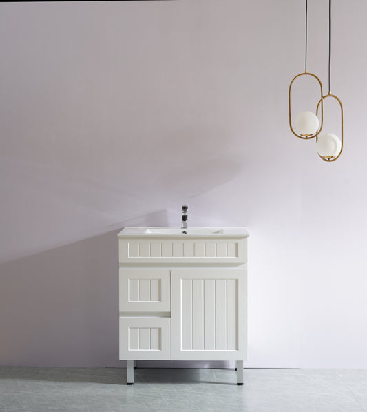 750mm Acacia Floor Vanity PVC Left Side Drawers - Cabinet Only - Matte White