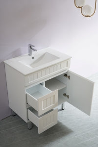 750mm Acacia Floor Vanity PVC Left Side Drawers - Cabinet Only - Matte White