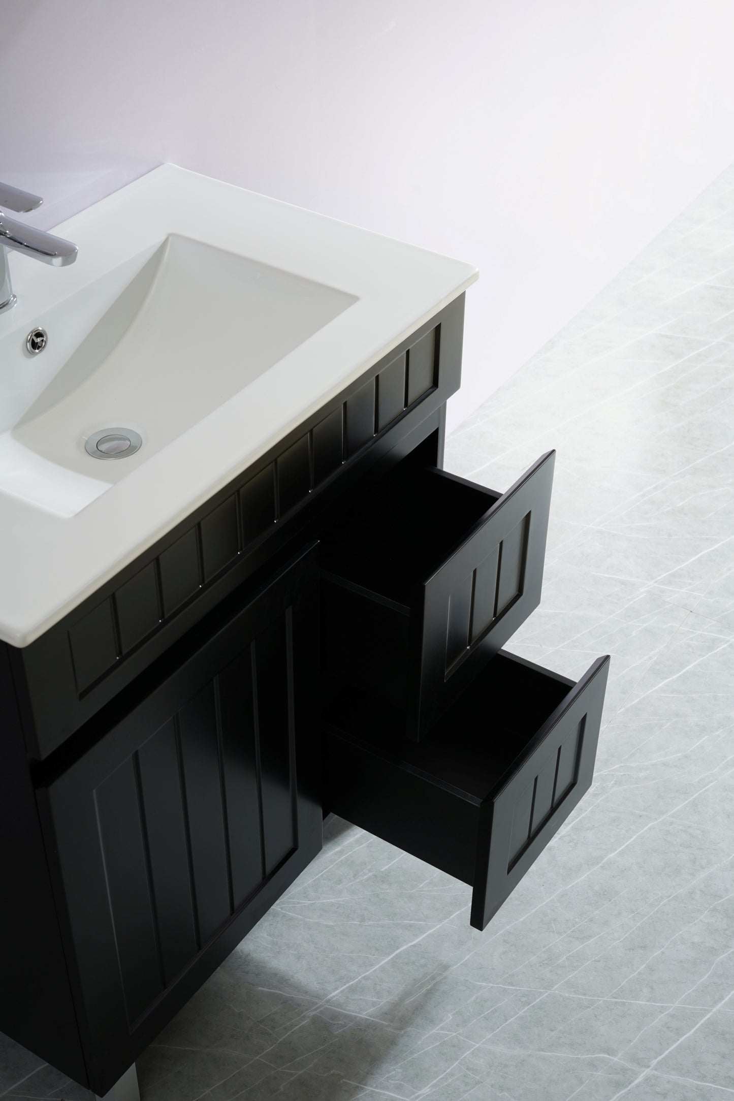 750mm Acacia Floor Vanity PVC Right Side Drawers - Cabinet Only - Matte Black