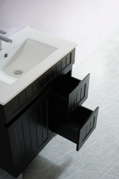 750mm Acacia Floor Vanity PVC Right Side Drawers - Cabinet Only - Matte Black
