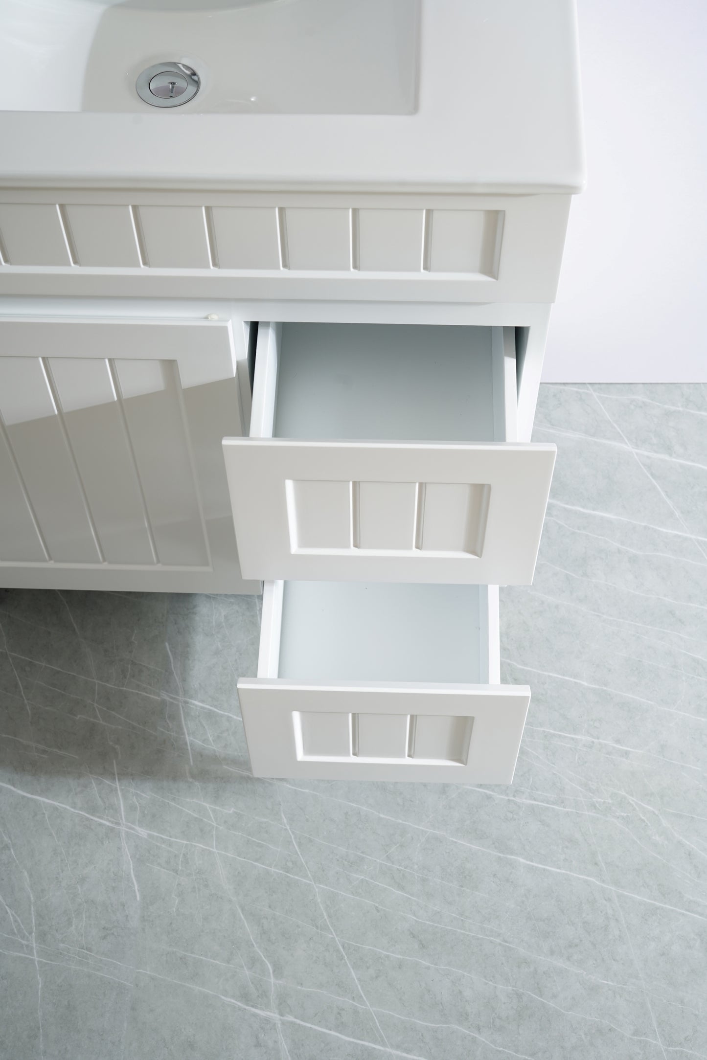 750mm Acacia Floor Vanity PVC Right Side Drawers - Cabinet Only - Matte White