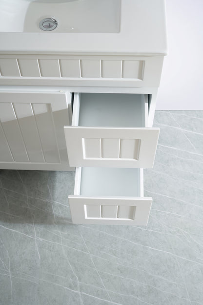 750mm Acacia Floor Vanity PVC Right Side Drawers - Cabinet Only - Matte White