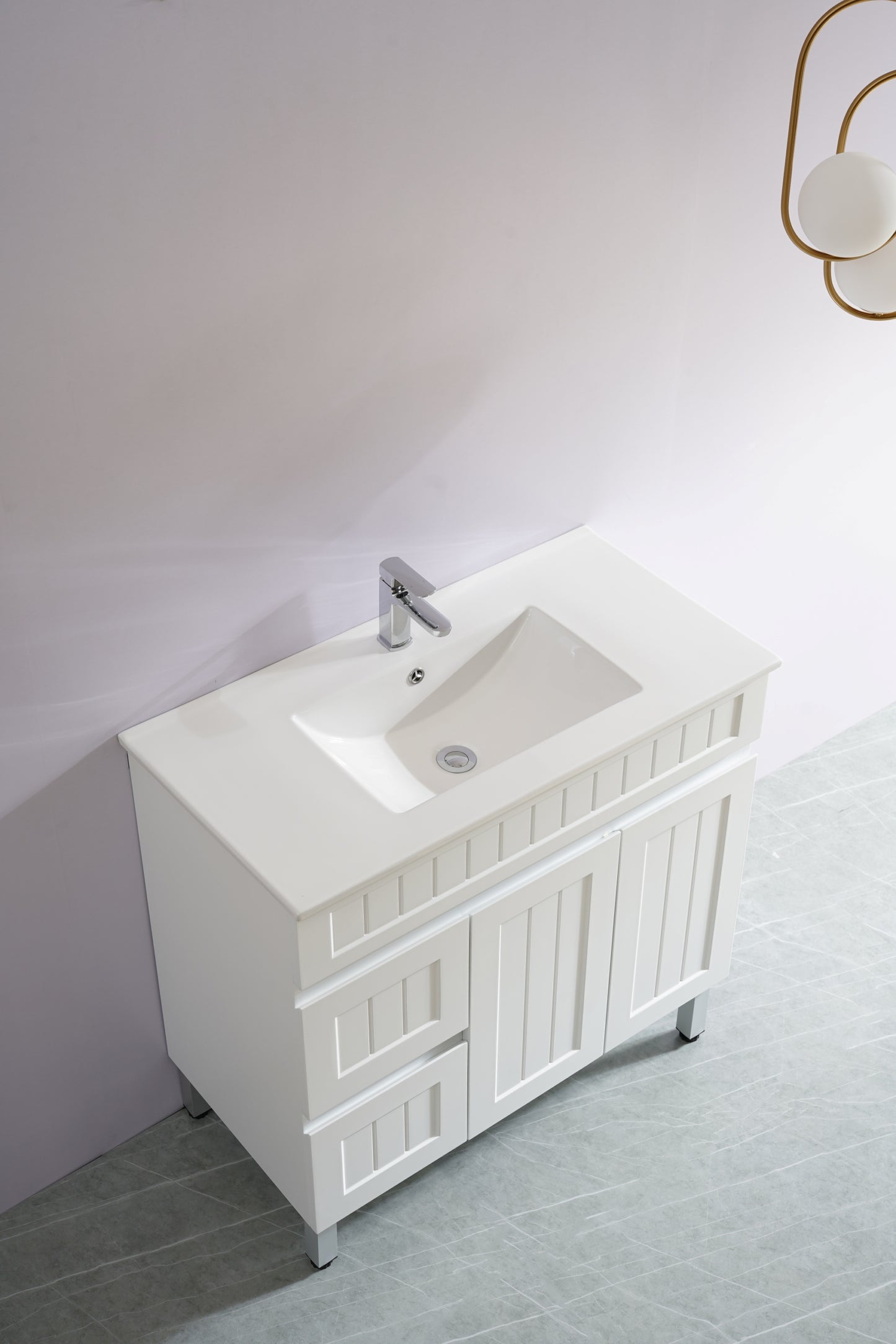 900mm Acacia Floor Vanity PVC Left Side Drawers - Cabinet Only - Matte White