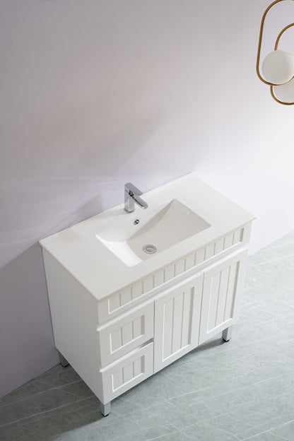 900mm Acacia Floor Vanity PVC Left Side Drawers - Cabinet Only - Matte White