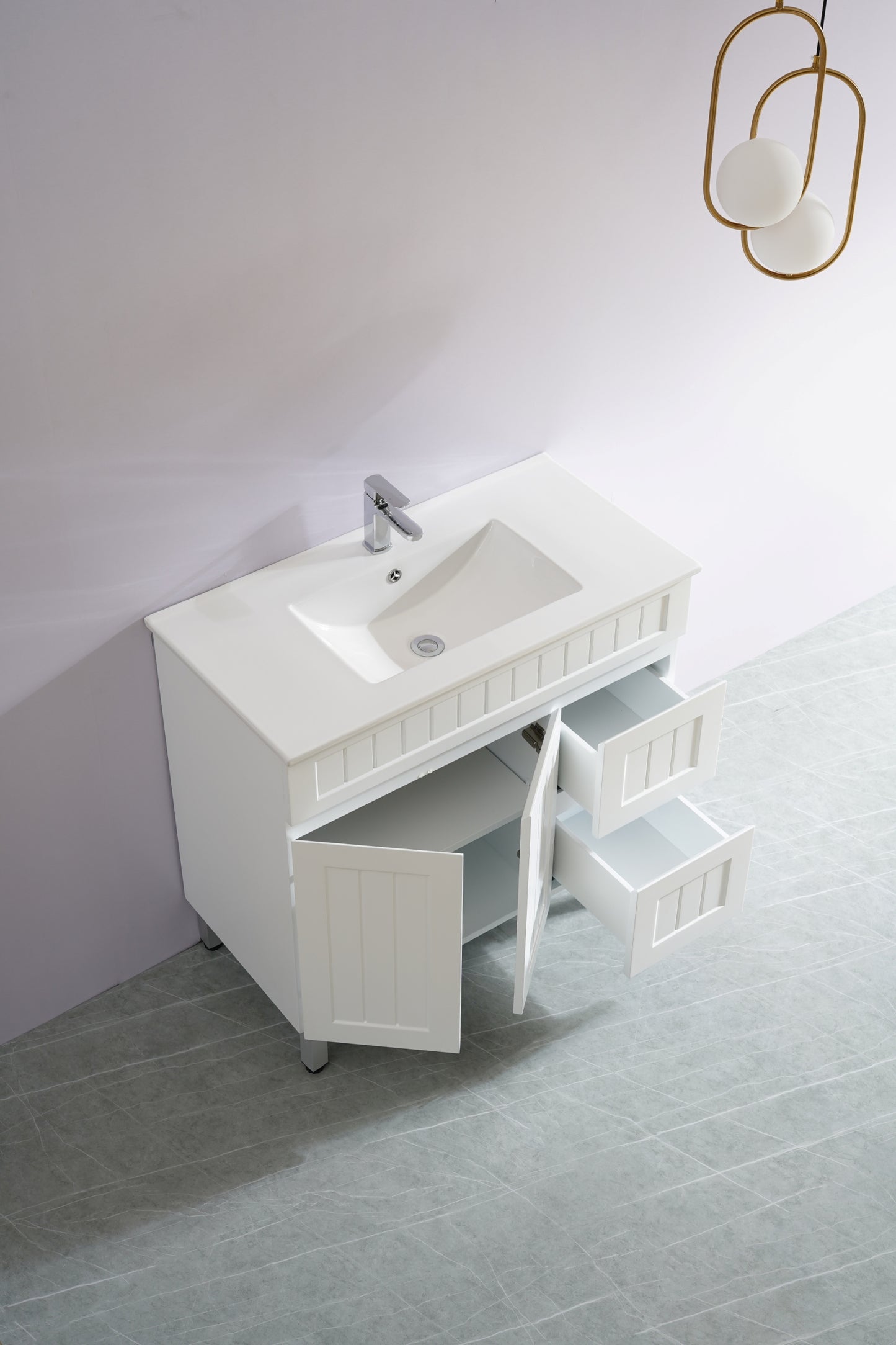 900mm Acacia Floor Vanity PVC Right Side Drawers - Cabinet Only - Matte White