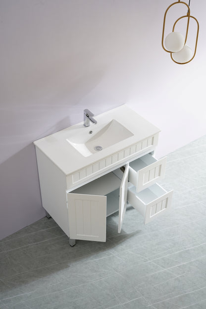 900mm Acacia Floor Vanity PVC Right Side Drawers - Cabinet Only - Matte White