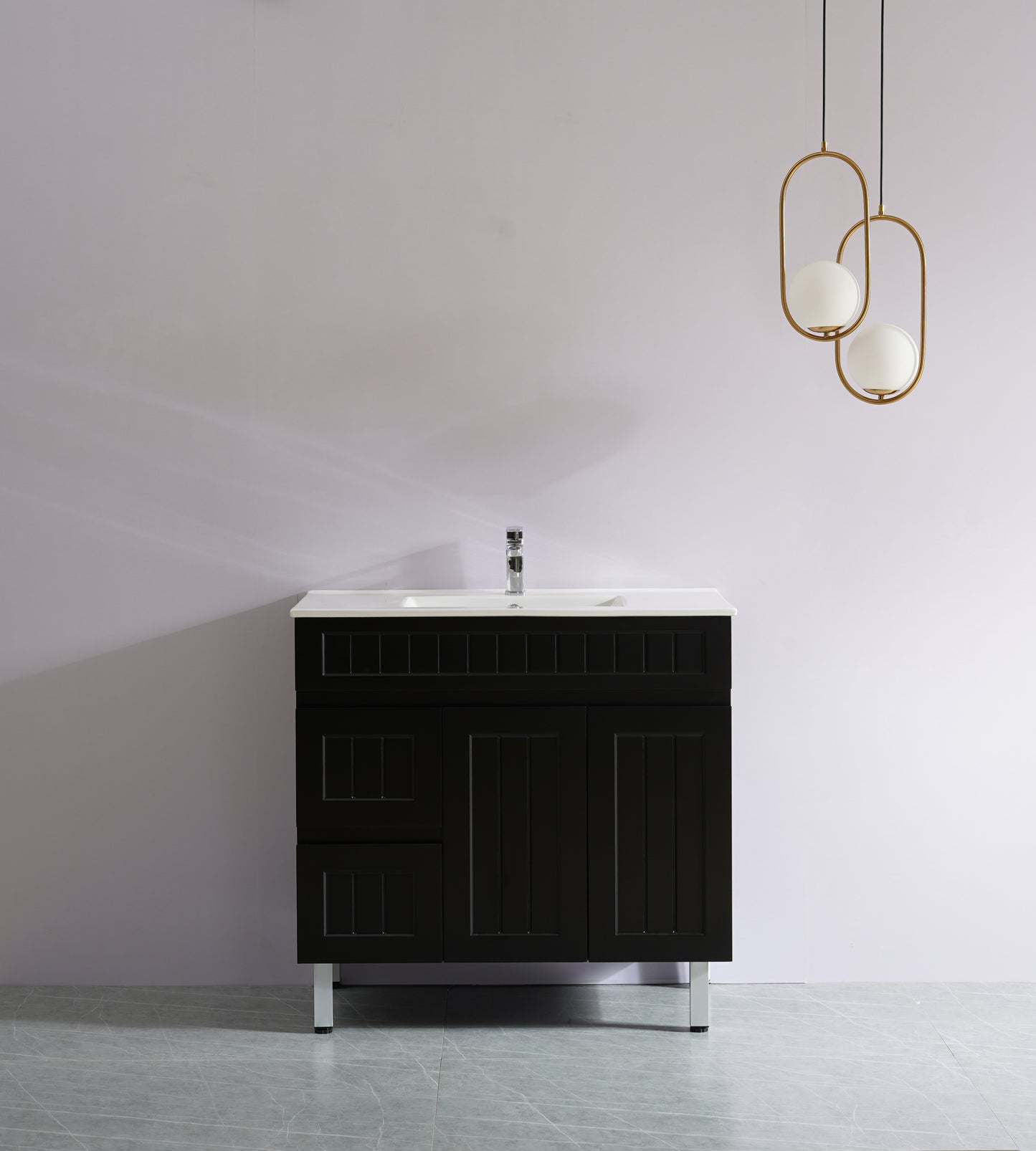 900mm Acacia Floor Vanity PVC Right Side Drawers - Cabinet Only - Matte Black