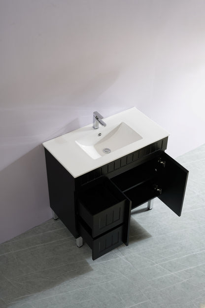 750mm Acacia Floor Vanity PVC Left Side Drawers - Cabinet Only - Matte Black