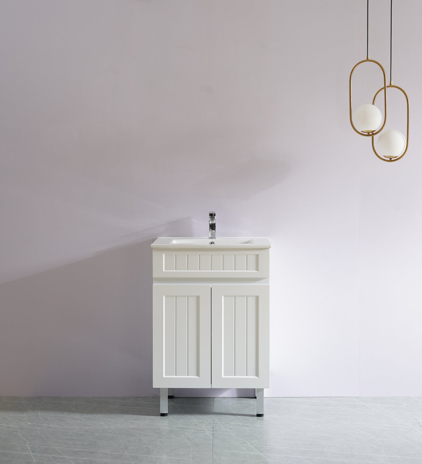 600mm Acacia Slim Floor Vanity PVC Two Doors - Cabinet Only - Matte White
