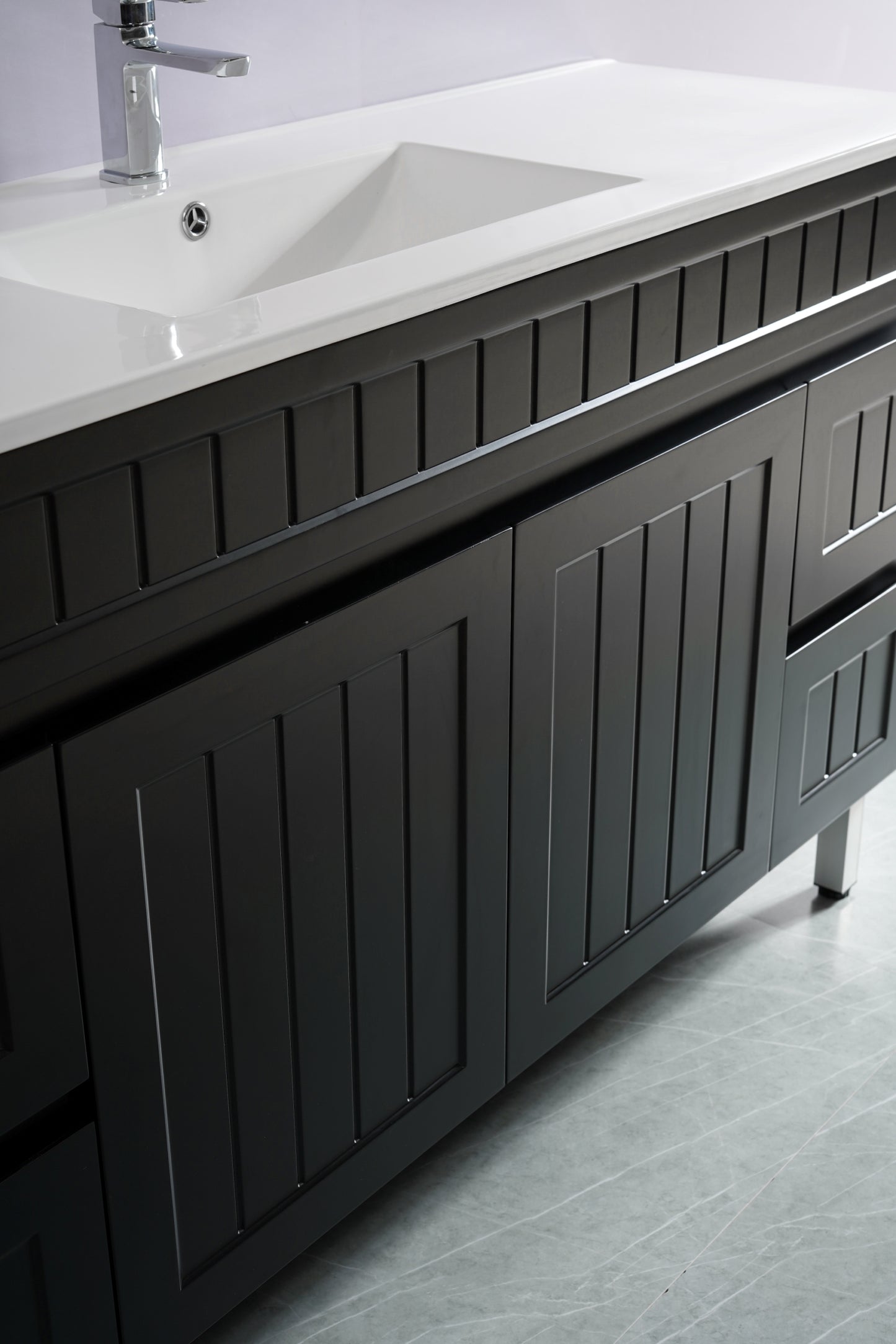 1500mm Acacia Floor Vanity PVC Cabinet Only - Matte Black