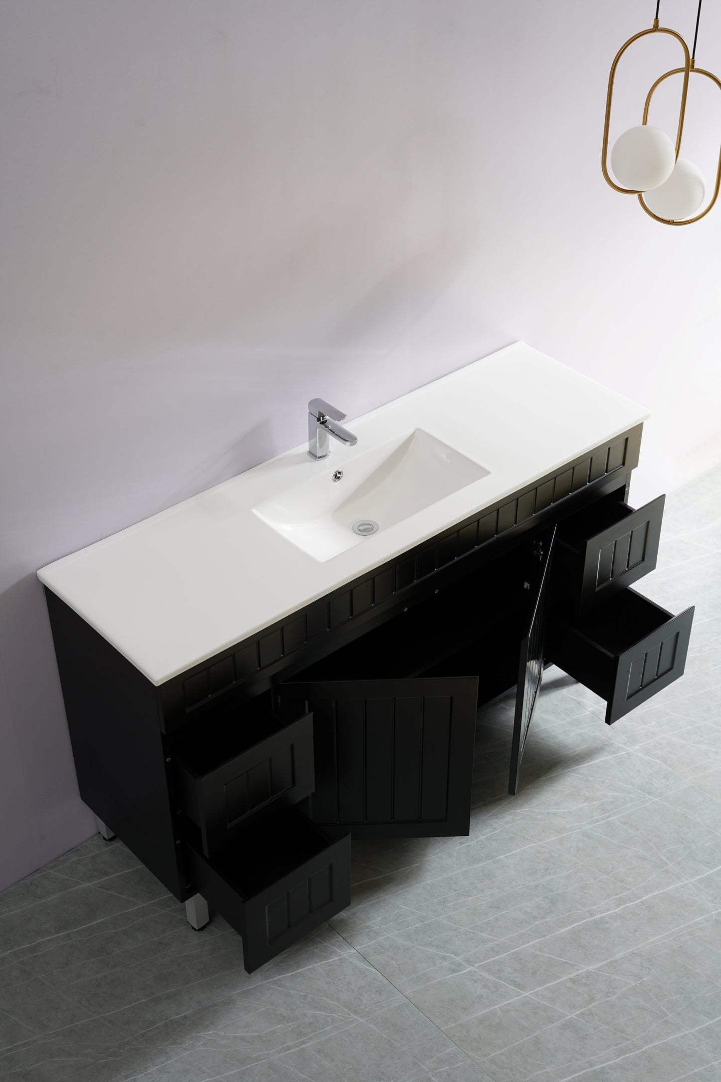 1500mm Acacia Floor Vanity PVC Cabinet Only - Matte Black