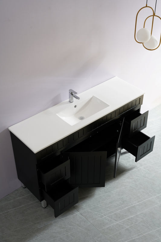 1500mm Acacia Floor Vanity PVC Cabinet Only - Matte Black