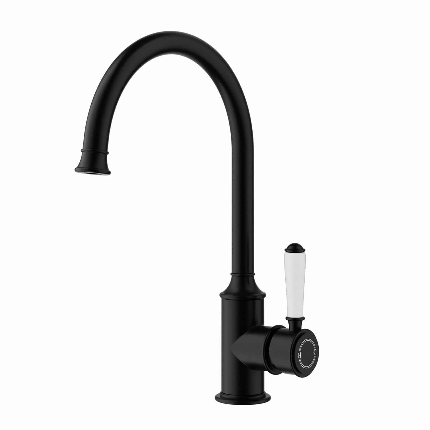 Clasico Gooseneck Sink Mixer Ceramic handle in Matt Black