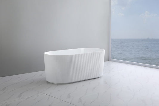 1700mm Ceto Ally Grooved Oval Freestanding Bathtub - No Overflow - Gloss White