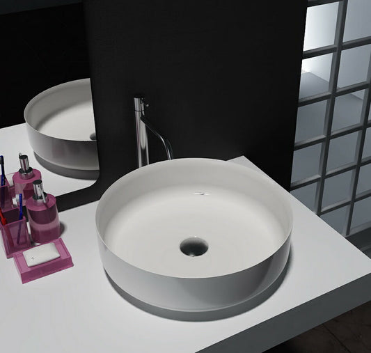 Matte White Round Artificial Stone Basin    -  450x450x130mm