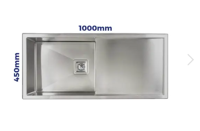 Vanté Single Bowl Kitchen Sink with Drainer - R10 Corner - SS 304 Stainless Steel - 1000mm - Brushed Finish