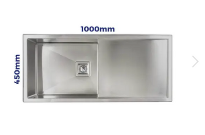 Vanté Single Bowl Kitchen Sink with Drainer - R10 Corner - SS 304 Stainless Steel - 1000mm - Brushed Finish