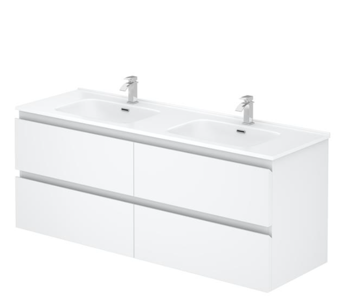 1200mm Revive Wall Hung Vanity PVC - Cabinet Only - Double Bowl - Matte White