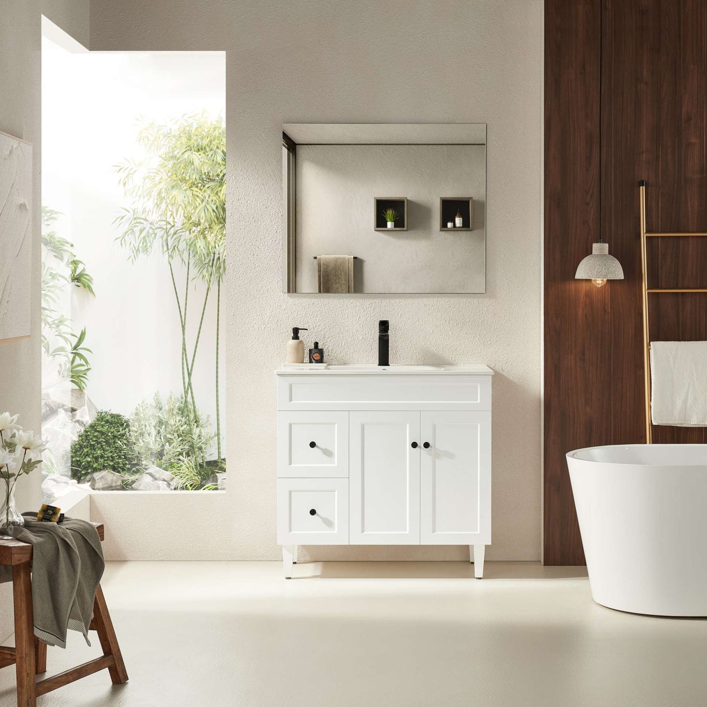 900mm Harrington Floor Vanity PVC Left Side Drawers - Cabinet Only - Matte White