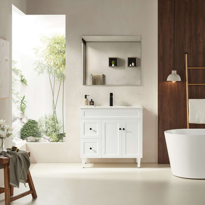 900mm Harrington Floor Vanity PVC Left Side Drawers - Cabinet Only - Matte White