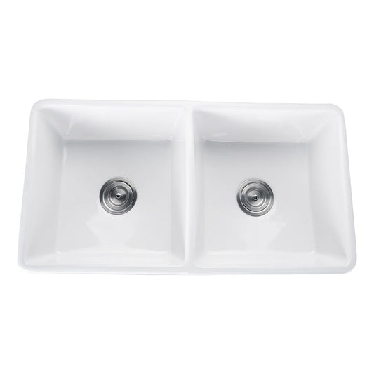 Fermentale Ceramic Kitchen Sink - Double   Bowl - Gloss White - 845x465x250mm