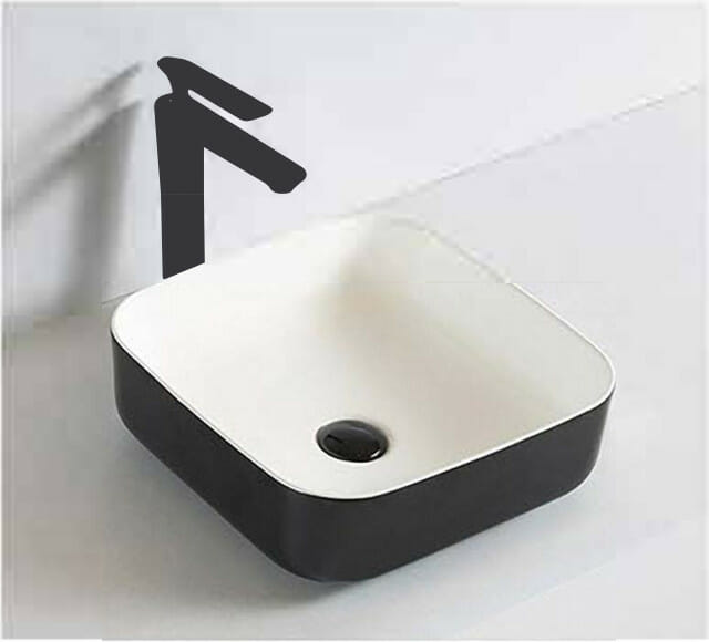 Gloss White & Matte Black Square   Basin  -  385 x 385 x 135mm