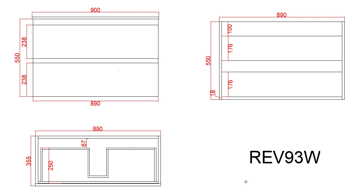 900mm Revive Slim Wall Hung Vanity PVC - Cabinet Only - Matte White