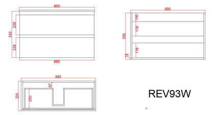 900mm Revive Slim Wall Hung Vanity PVC - Cabinet Only - Matte White