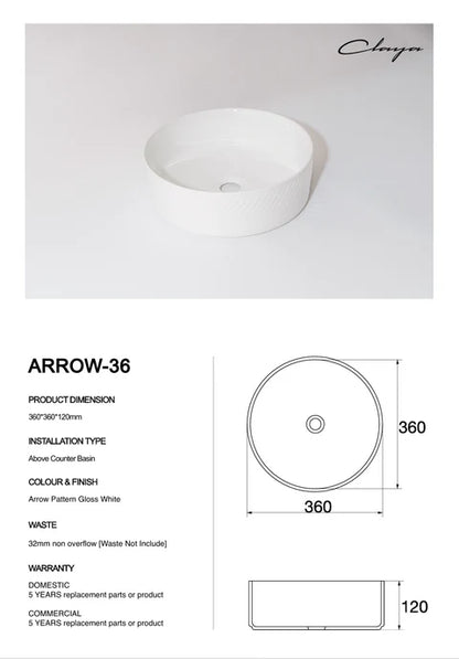 365*365*120mm Gloss White with Arrow Design Above Counter Basin