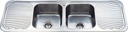 Cora Double Bowl & Double Drainer -   1380x480x170mm - Stainless Steel