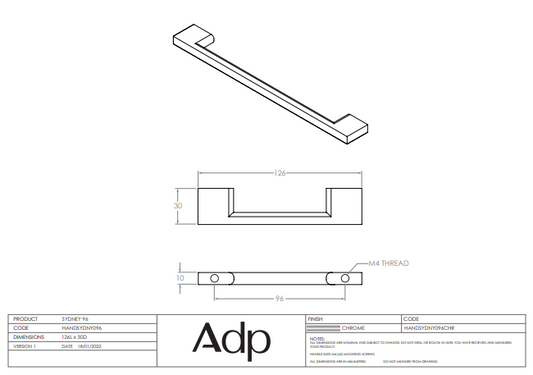 Rnd Cross Bar Handle 96 cc Chrome
