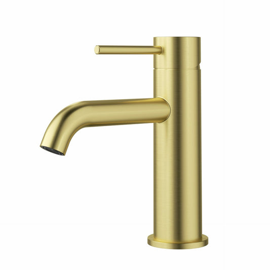 Otus Slimline Stainless Steel Basin Mixer Curved Spout - Brushed Gold