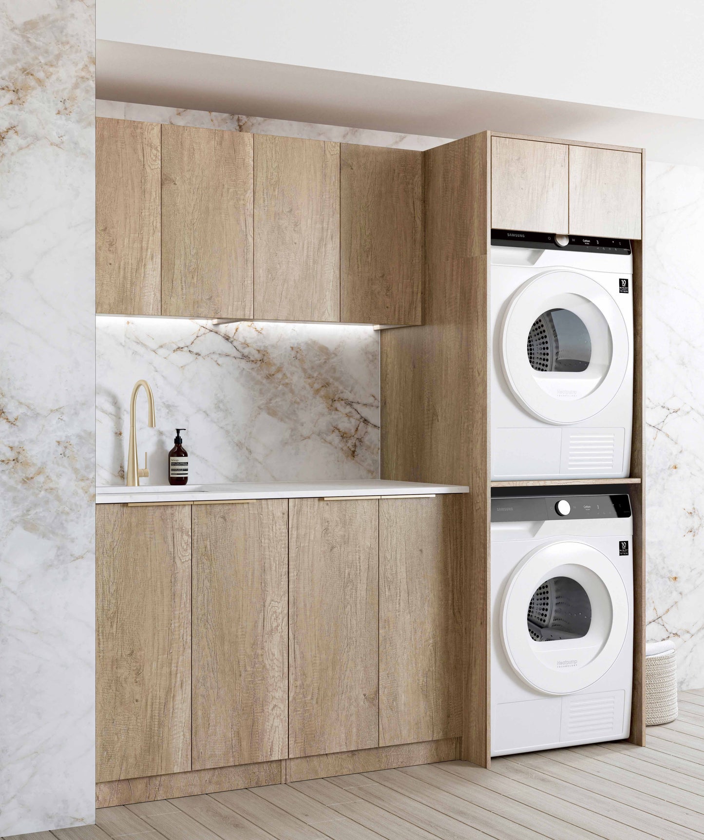 Laundry Kit 1960B Byron/Bondi Natural Oak with Pure White Top