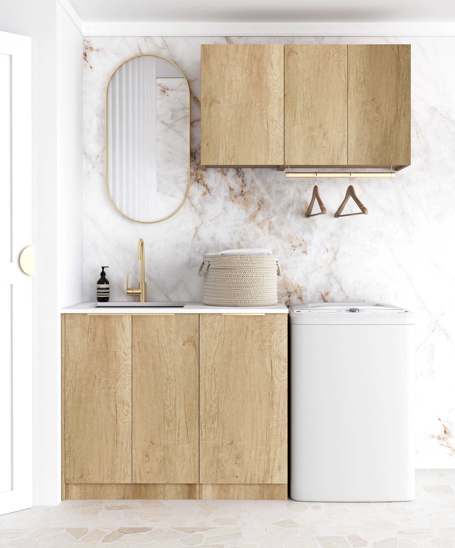 Laundry Kit 1715B Byron/Bondi Natural Oak with Pure White Top