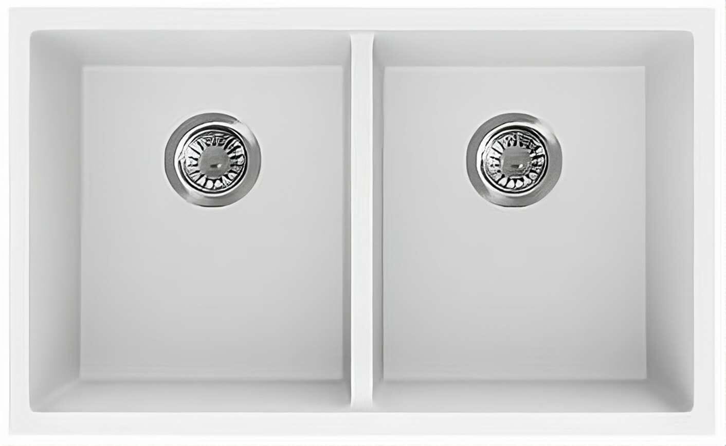 813mm Quartz Undermount Kitchen Sink - Double Bowl - Matte White
