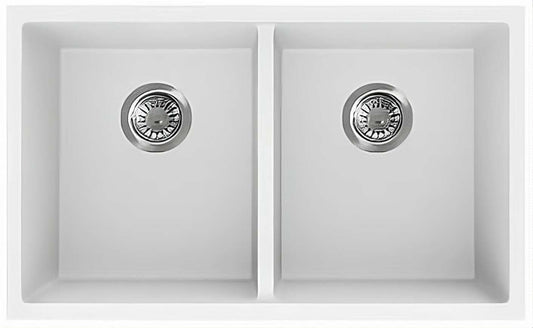 813mm Quartz Undermount Kitchen Sink - Double Bowl - Matte White