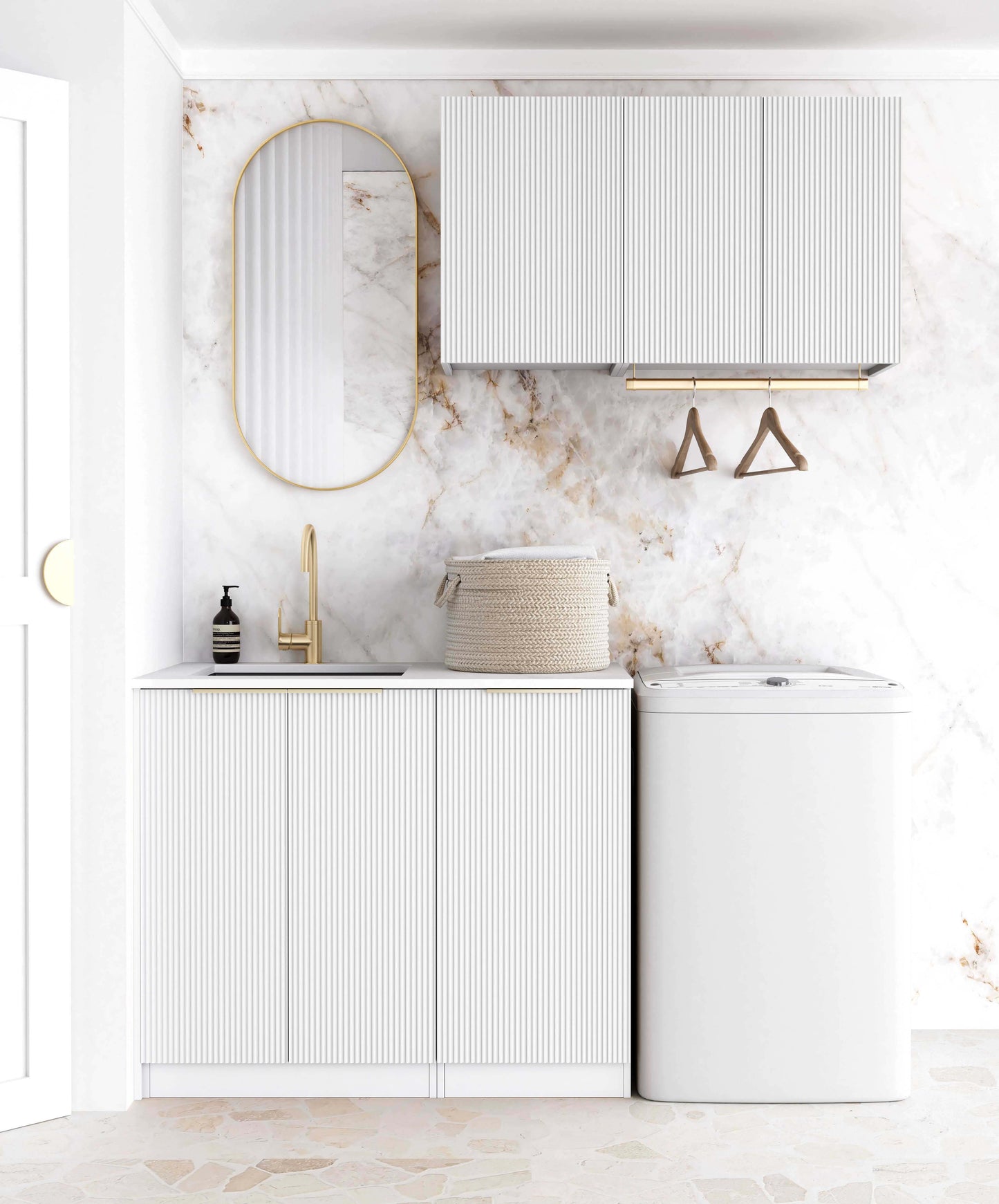 Laundry Kit 1715C Bondi White with Natural Carrara Marble Top