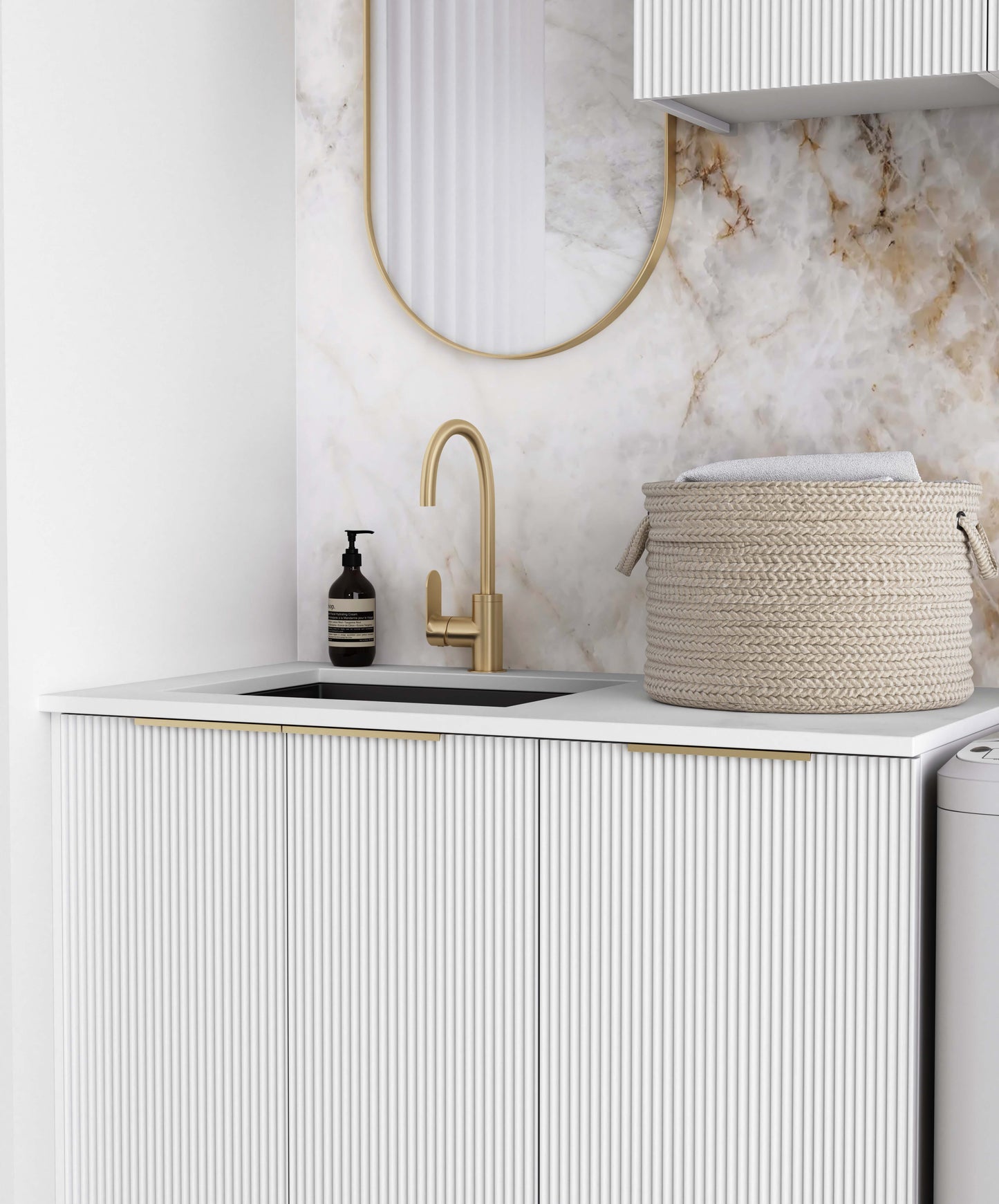 Laundry Kit 1715C Bondi White with Natural Carrara Marble Top