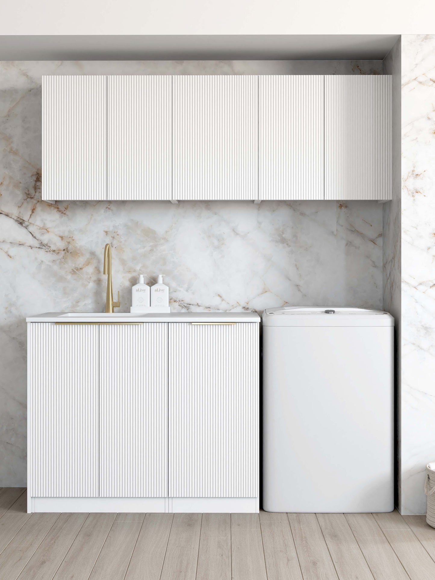 Laundry Kit 1715C Bondi White with Natural Carrara Marble Top