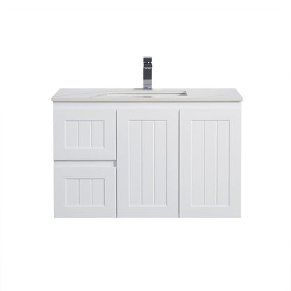 900mm Acacia Wall Hung Vanity PVC Left Side Drawers - Cabinet Only - Matte White