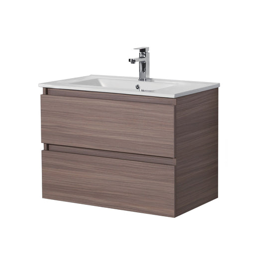 Stella Wood Grain PVC Wall Hung Vanity -   Double Drawers - Oak - 750mm