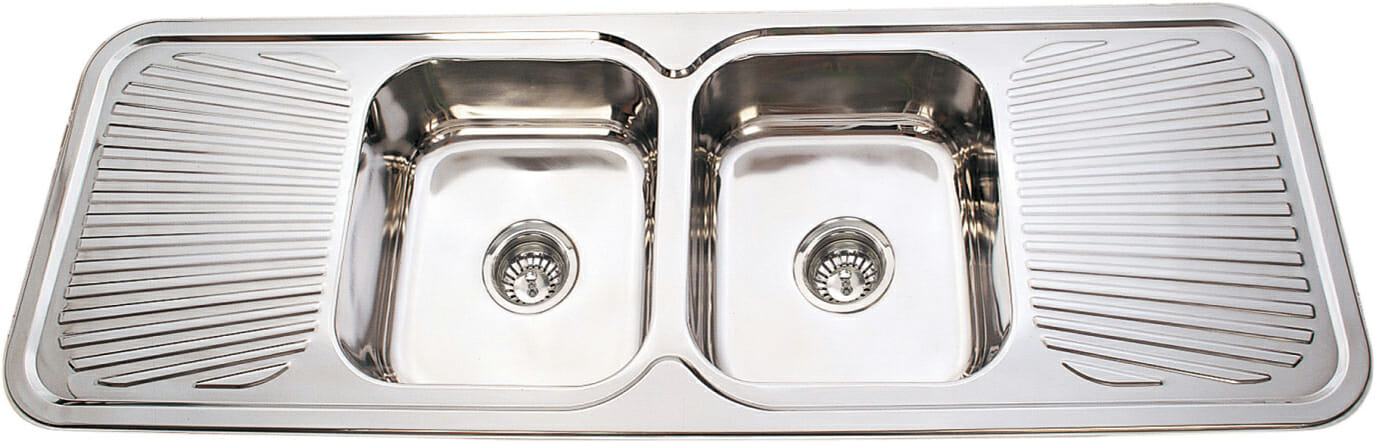 Cora Double Bowl & Double Drainer -   1500x500x180mm - Stainless Steel