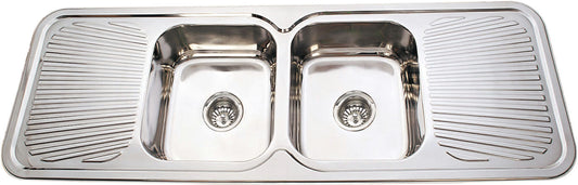 Cora Double Bowl & Double Drainer -   1500x500x180mm - Stainless Steel