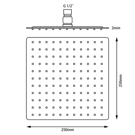 Super-slim Square Brushed Nickel Stainless Steel Shower Head 250mm