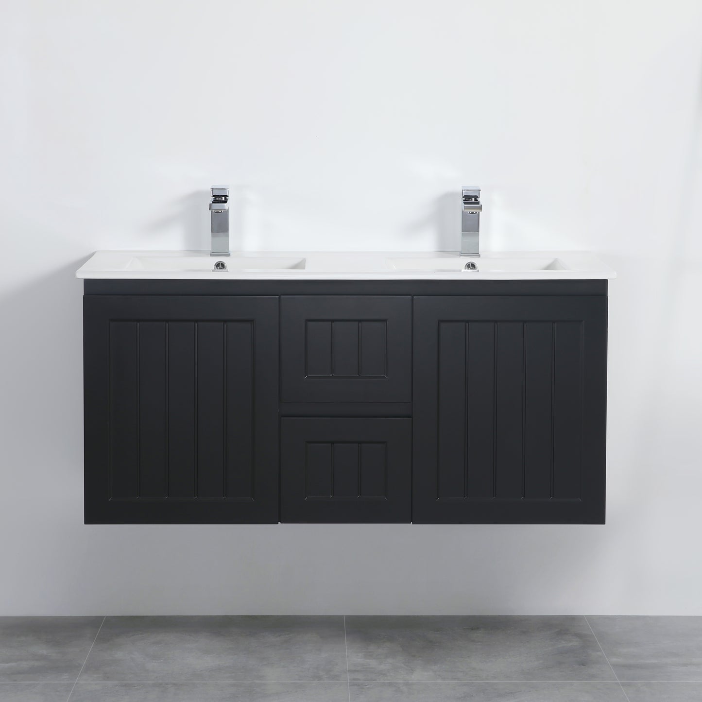 1200mm Acacia Wall Hung Vanity PVC Cabinet Only - Double Bowl - Matte Black