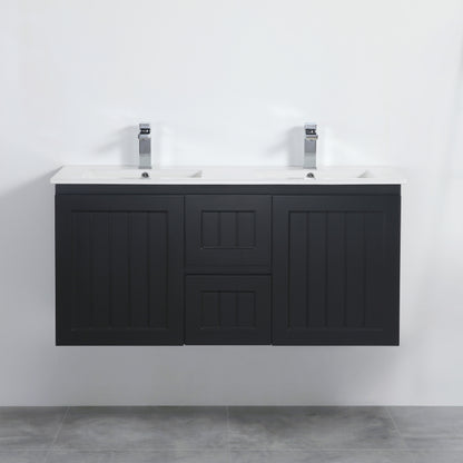 1200mm Acacia Wall Hung Vanity PVC Cabinet Only - Double Bowl - Matte Black