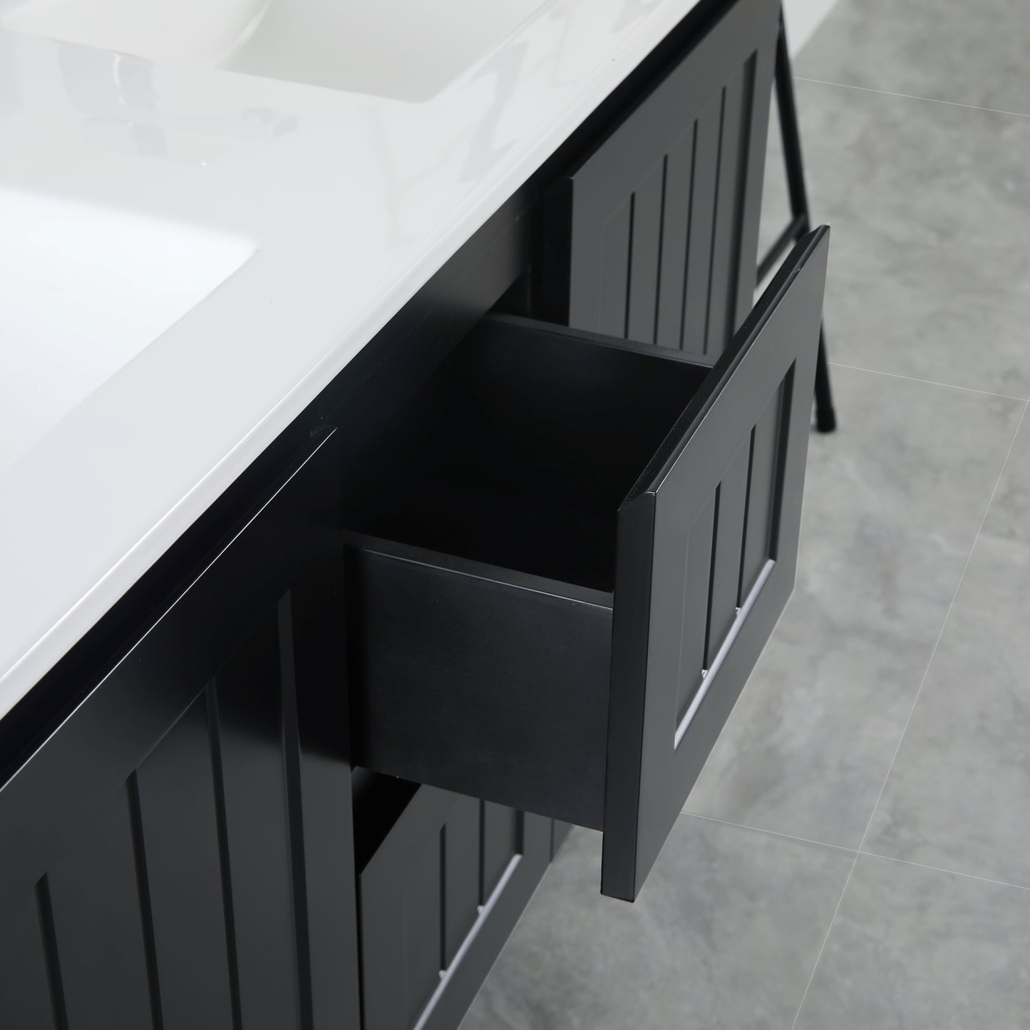 1200mm Acacia Wall Hung Vanity PVC Cabinet Only - Double Bowl - Matte Black